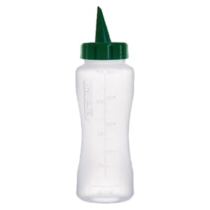 17 oz. Natural LDPE Round Wide Mouth Squeeze Sauce Bottle with 53mm Green HDPE Oil Dispensing Cap