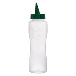 26 oz. Natural LDPE Round Wide Mouth Squeeze Sauce Bottle with 53mm Green HDPE Oil Dispensing Cap