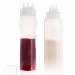 Wide Mouth Squeeze Sauce Bottles with Dispensing 3-Nozzle Cap