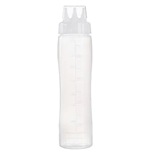 17 oz. Natural LDPE Round Wide Mouth Squeeze Sauce Bottle with 53mm White HDPE Dispensing 3-Nozzle Cap