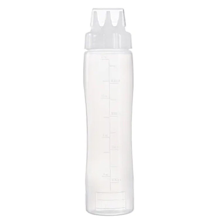 17 oz. Natural LDPE Round Wide Mouth Squeeze Sauce Bottle with 53mm White HDPE Dispensing 3-Nozzle Cap