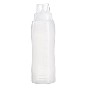 26 oz. Natural LDPE Round Wide Mouth Squeeze Sauce Bottle with 53mm White HDPE Dispensing 3-Nozzle Cap