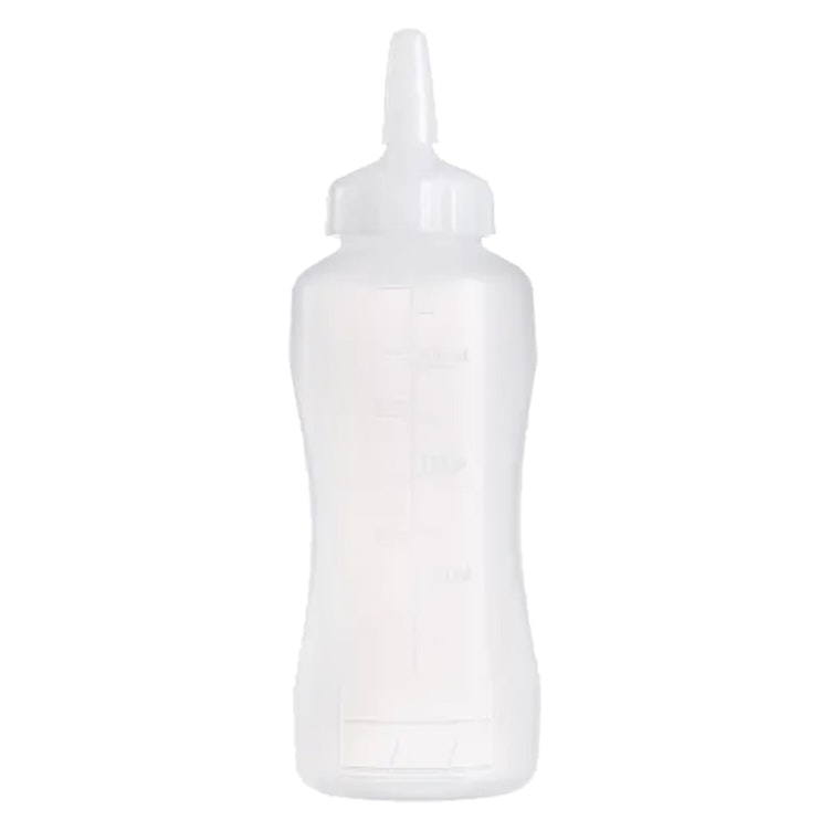 8 oz. Natural LDPE Round Mini Squeeze Sauce Bottle with White HDPE Precise Dispensing Nozzle Cap