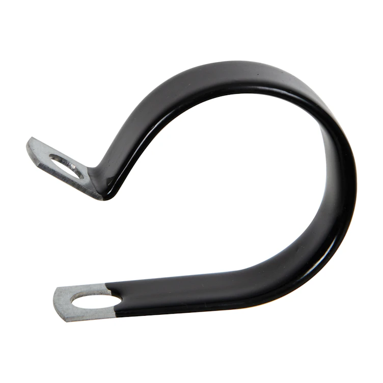 1-1/4" Dia. x 1/2" W Black Vinyl-Coated Steel Cable Clamp
