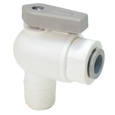 1/4" OD Push-to-Connect x 1/8" MNPTF White Polypropylene LIQUIfit® Male Elbow Two-Way Ball Valve