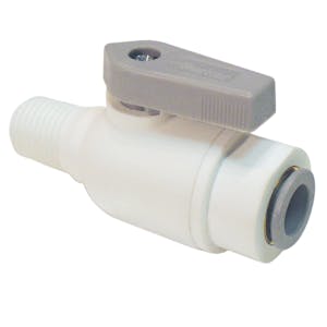 3/8" OD Push-to-Connect x 1/8" MNPTF White Polypropylene LIQUIfit™ Male Connector Two-Way Ball Valve