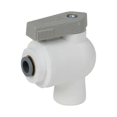 1/4" OD Push-to-Connect x 1/8" FNPTF White Polypropylene LIQUIfit® Female Elbow Two-Way Ball Valve