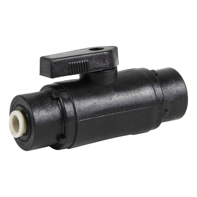 1/4" OD Push-To-Connect x 1/4" OD Push-To-Connect Black Polypropylene Series 638 Straight Two-Way Ball Valve with FKM Seal