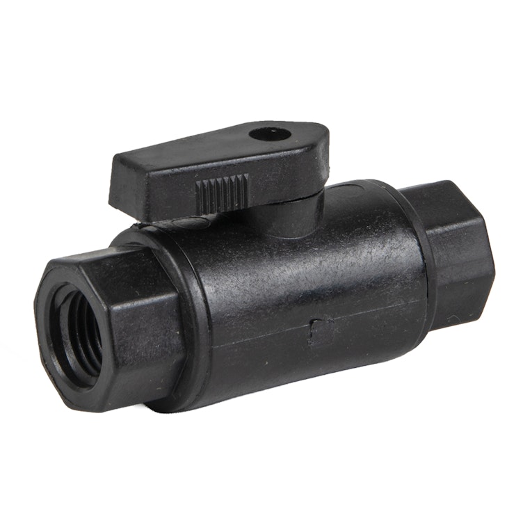 1/4" FNPT x 1/4" FNPT Black Polypropylene Series 638 Straight Two-Way Ball Valve with EPDM Seal