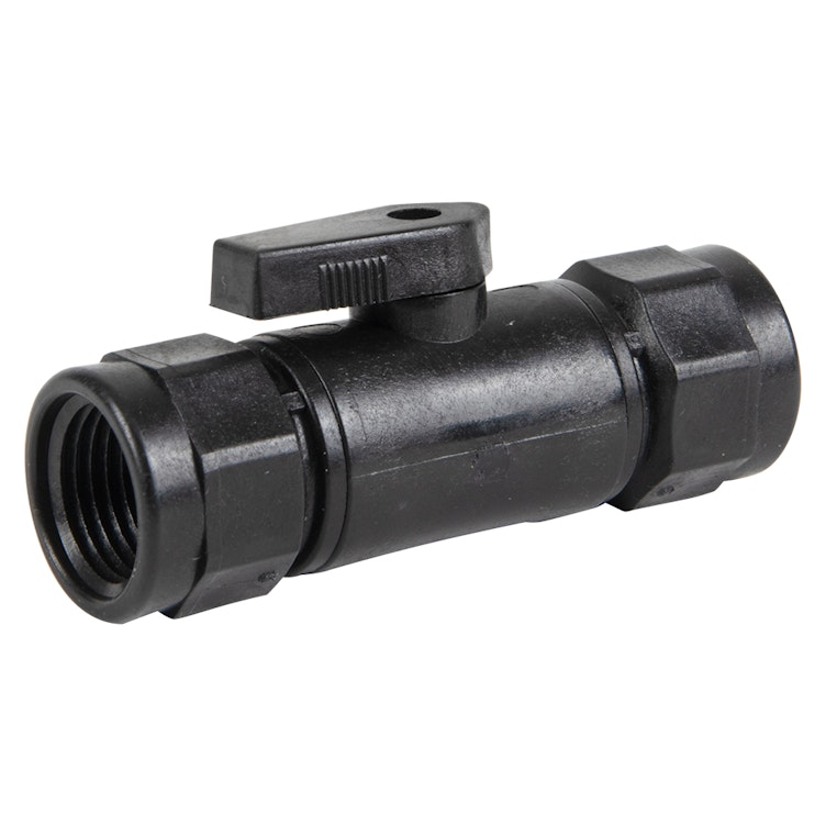 1/2" FNPT x 1/2" FNPT Black Polypropylene Series 638 Straight Two-Way Ball Valve with EPDM Seal