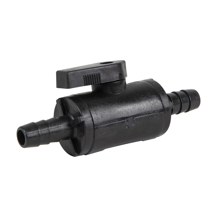 3/8" Hose Barb x 3/8" Hose Barb Black Polypropylene Series 638 Straight Two-Way Ball Valve with FKM Seal