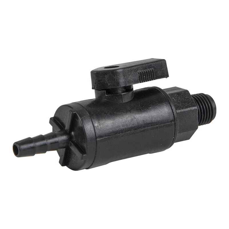 1/4" MNPT x 1/4" Hose Barb Black Polypropylene Series 638 Straight Two-Way Ball Valve with FKM Seal