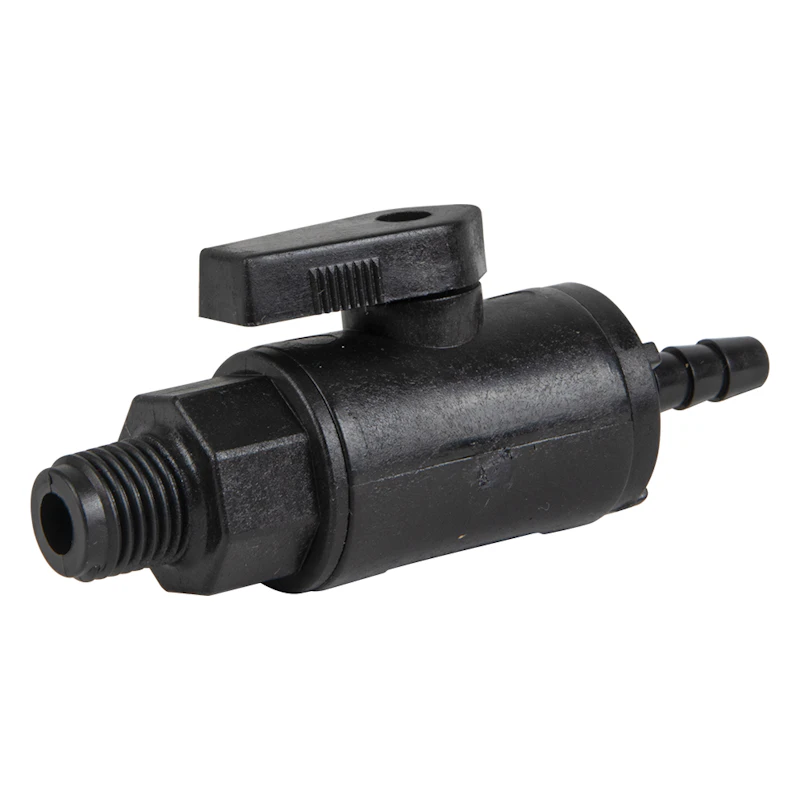 1/4" MNPT x 1/4" Hose Barb Black Polypropylene Series 638 Straight Two-Way Ball Valve with FKM Seal