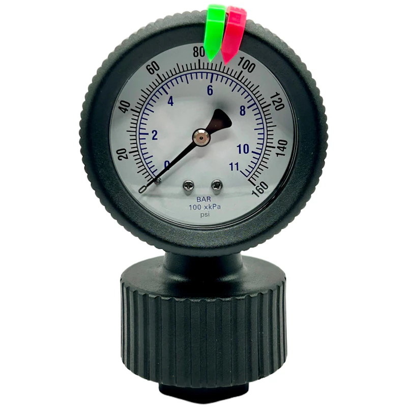 Black Polypropylene One-Piece Molded Pressure Gauge with FKM Diaphragm - 0 to 30 psi Range