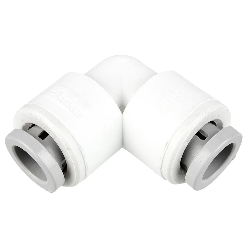 1/4" OD Push-to-Connect x 1/4" OD Push-to-Connect White Polypropylene TrueSeal™ 90° Union Elbow
