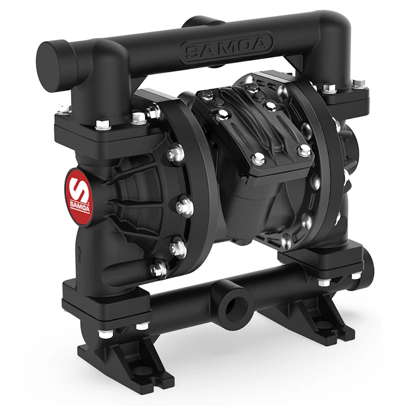 Non-Metallic Pivot UP010 Series Conductive Polypropylene High-Flow Air-Operated Double Diaphragm (AODD) Pump with 1" NPT Side Ports with 53 GPM Flow & Polypropylene & Santoprene™ Wetted Parts