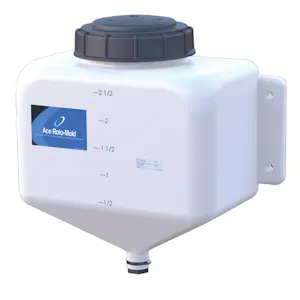 2-1/2 Gallon White HDPE Rectangular Rinse Tank with 5" Lid & 3/4" Molded-in Threads - 15" L x 7" W x 14" Hgt.