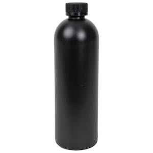 16 oz. Black HDPE Cosmo Bottle with 24/400 Black Ribbed CRC Cap with F217 Liner