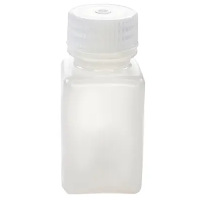 60mL Natural HDPE Sterile Wide Mouth Square Reagent Bottle with 28/415 Natural Polypropylene Cap - Package of 12