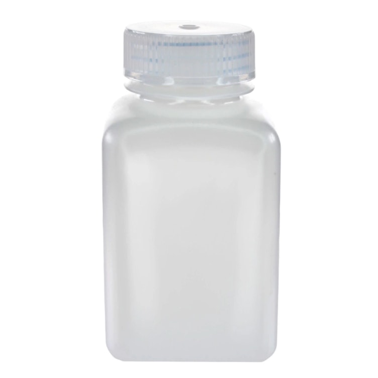 175mL Natural HDPE Sterile Wide Mouth Square Reagent Bottle with 38/415 Natural Polypropylene Cap - Package of 12