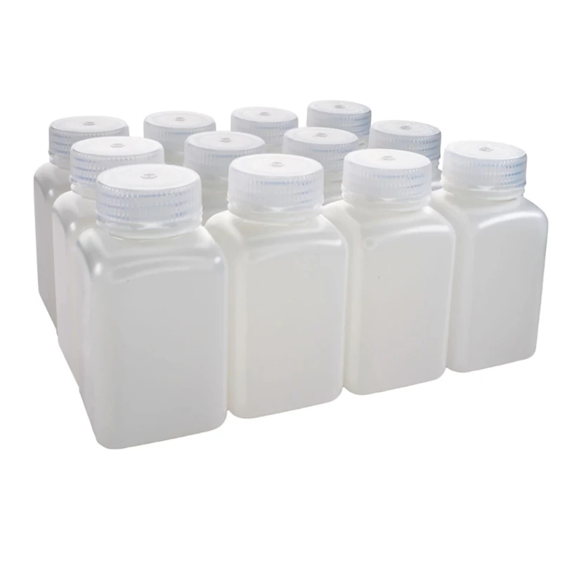175mL Natural HDPE Non-Sterile Wide Mouth Square Reagent Bottle with 38/415 Natural Polypropylene Cap - Package of 12