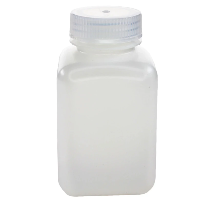 250mL Natural HDPE Non-Sterile Wide Mouth Square Reagent Bottle with 43/415 Natural Polypropylene Cap - Package of 12