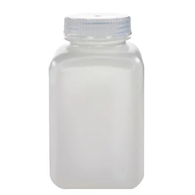 500mL Natural HDPE Non-Sterile Wide Mouth Square Reagent Bottle with 43/415 Natural Polypropylene Cap - Package of 12