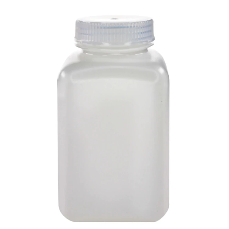500mL Natural HDPE Non-Sterile Wide Mouth Square Reagent Bottle with 43/415 Natural Polypropylene Cap - Package of 12
