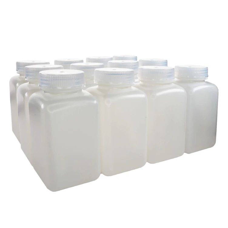 500mL Natural HDPE Non-Sterile Wide Mouth Square Reagent Bottle with 43/415 Natural Polypropylene Cap - Package of 12