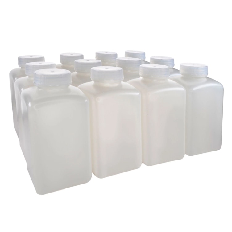 1000mL Natural HDPE Non-Sterile Wide Mouth Square Reagent Bottle with 53/415 Natural Polypropylene Cap - Package of 12