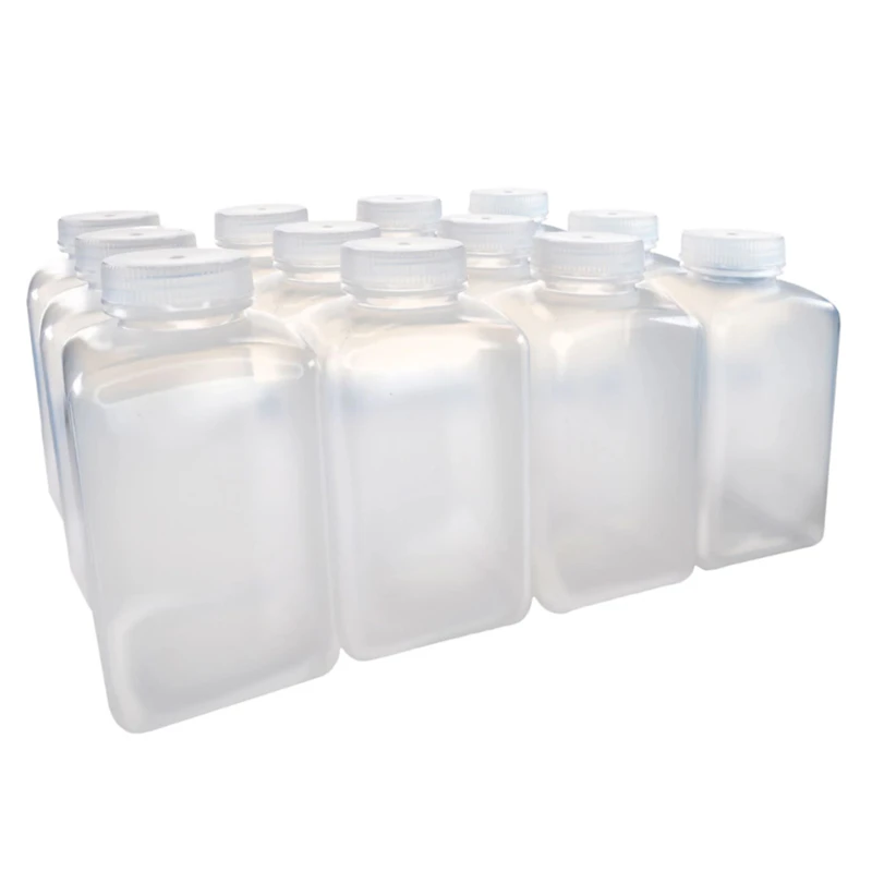 1000mL Natural Polypropylene Wide Mouth Square Reagent Bottle with 53/415 Natural Polypropylene Cap - Package of 12