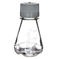 125mL Clear PETG Sterile Baffled-Bottom Erlenmeyer Flask with 38/430 White HDPE Non-Vented Cap - Case of 24