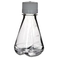 250mL Clear PETG Sterile Baffled-Bottom Erlenmeyer Flask with 38/430 White Polypropylene Non-Vented Cap - Case of 12