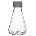 500mL Clear PETG Sterile Baffled-Bottom Erlenmeyer Flask with 45/430 White Polypropylene Non-Vented Cap - Case of 12
