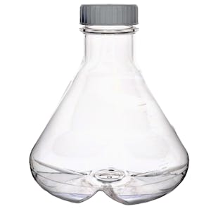 3000mL Clear PETG Sterile Baffled-Bottom Erlenmeyer Flask with 70/430 White Polypropylene Non-Vented Cap - Case of 4