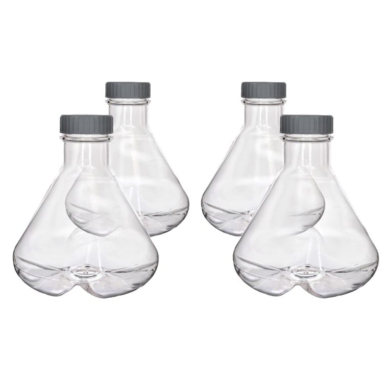 3000mL Clear PETG Sterile Baffled-Bottom Erlenmeyer Flask with 70/430 White Polypropylene Non-Vented Cap - Case of 4