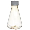 500mL Clear Polycarbonate Sterile Baffled-Bottom Erlenmeyer Flask with 45/430 White Polypropylene Non-Vented Cap - Case of 12