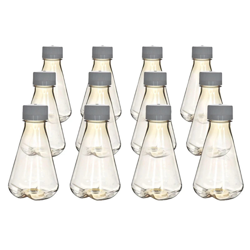 500mL Clear Polycarbonate Sterile Baffled-Bottom Erlenmeyer Flask with 45/430 White Polypropylene Non-Vented Cap - Case of 12
