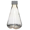 1000mL Clear Polycarbonate Sterile Baffled-Bottom Erlenmeyer Flask with 45/430 White Polypropylene Non-Vented Cap - Case of 6