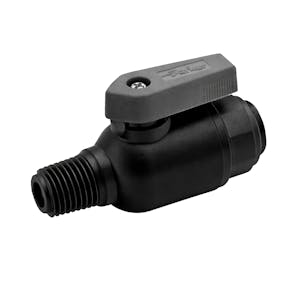 1/4" OD Push-to-Connect x 1/4" MNPTF Black Polypropylene TrueSeal™ Male Connector Two-Way Ball Valve