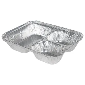 3 Compartment Foil Oblong Food Container (Lid Sold Separately) - Case of 500
