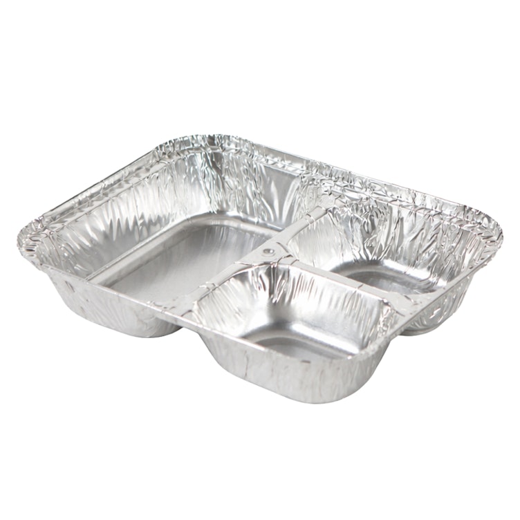 3 Compartment Foil Oblong Food Container (Lid Sold Separately) - Case of 500