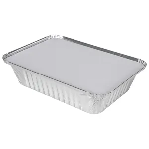 36 oz. Silver Foil Oblong Food Container with Silver Foil Flat Lid - Case of 250