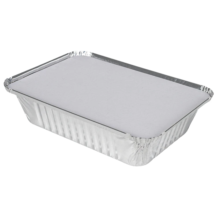 36 oz. Silver Foil Oblong Food Container with Silver Foil Flat Lid - Case of 250