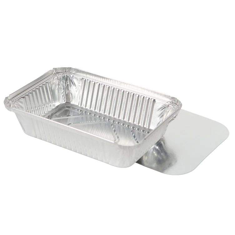 36 oz. Silver Foil Oblong Food Container with Silver Foil Flat Lid - Case of 250