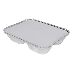 3 Compartment Foil Oblong Food Container with Silver Foil Flat Lid - Case of 250