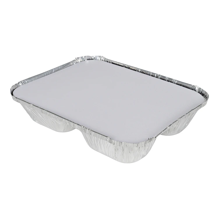 3 Compartment Foil Oblong Food Container with Silver Foil Flat Lid - Case of 250