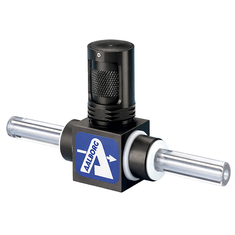 0.39" OD Glass Nipple x 0.39" OD Glass Nipple Straight MVT™ Series Metering PTFE Needle Valve with Aluminum Shell - 0.003 Cv