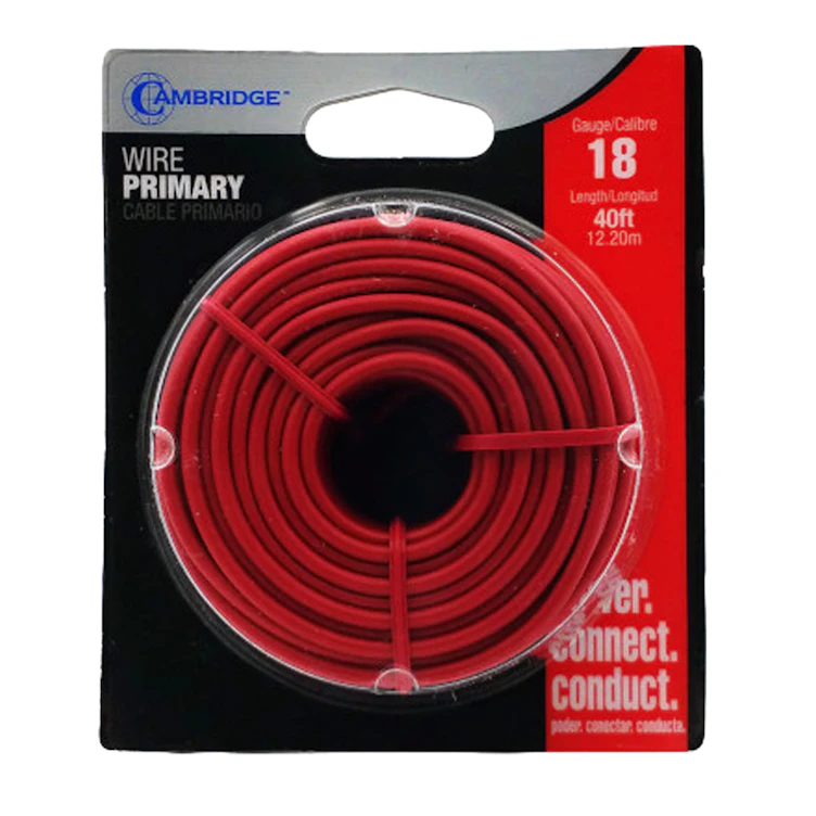 18 AWG 16-Strand Primary Wire with Red PVC Insulation - 40' Coil in Blister Pack