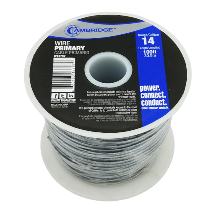 14 AWG 19-Strand Primary Wire with Black PVC Insulation - 100' Spool